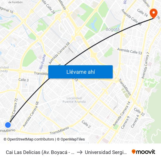 Cai Las Delicias (Av. Boyacá - Cl 43c Sur) (A) to Universidad Sergio Arboleda map