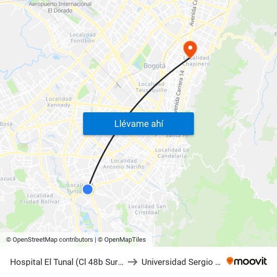 Hospital El Tunal (Cl 48b Sur - Kr 21) (A) to Universidad Sergio Arboleda map