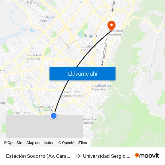 Estación Socorro (Av. Caracas - Kr 15) to Universidad Sergio Arboleda map