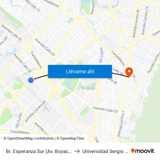 Br. Esperanza Sur (Av. Boyacá - Cl 23) (A) to Universidad Sergio Arboleda map