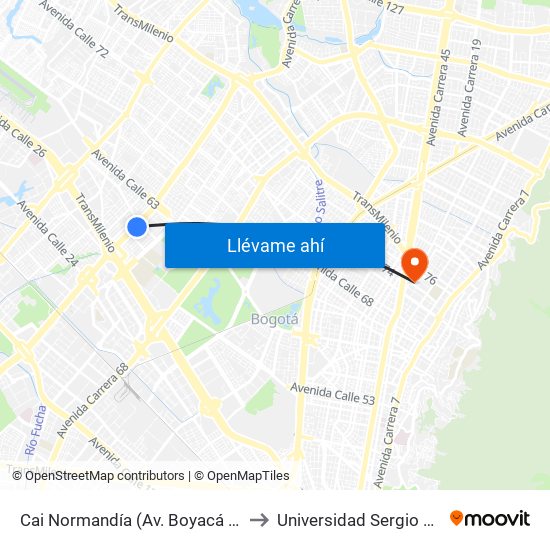 Cai Normandía (Av. Boyacá - Cl 52) (A) to Universidad Sergio Arboleda map