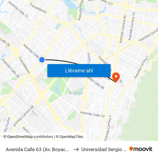 Avenida Calle 63 (Av. Boyacá - Ac 63) (A) to Universidad Sergio Arboleda map