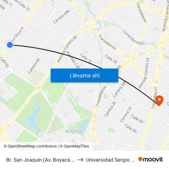 Br. San Joaquín (Av. Boyacá - Cl 64f) (A) to Universidad Sergio Arboleda map