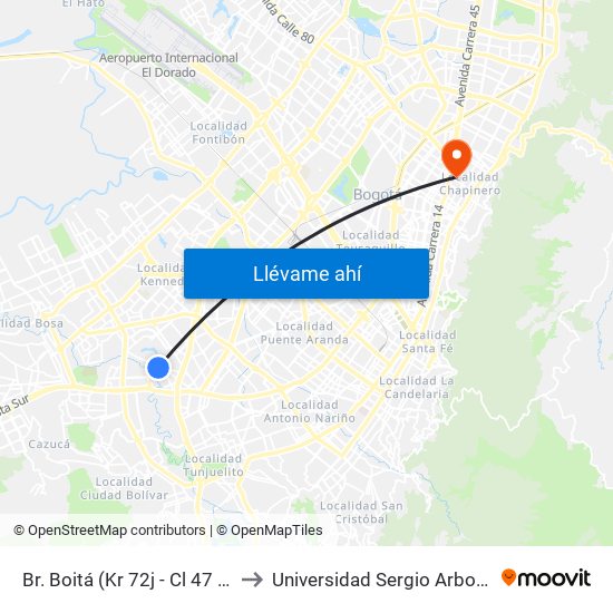 Br. Boitá (Kr 72j - Cl 47 Sur) to Universidad Sergio Arboleda map