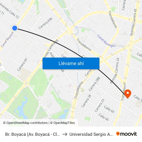 Br. Boyacá (Av. Boyacá - Cl 69a) (A) to Universidad Sergio Arboleda map