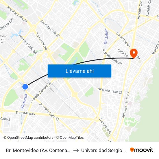 Br. Montevideo (Av. Centenario - Kr 68b) to Universidad Sergio Arboleda map