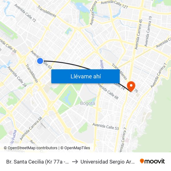 Br. Santa Cecilia (Kr 77a - Cl 55) to Universidad Sergio Arboleda map