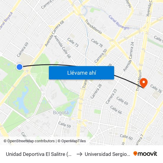 Unidad Deportiva El Salitre (Ac 63 - Ak 68) to Universidad Sergio Arboleda map