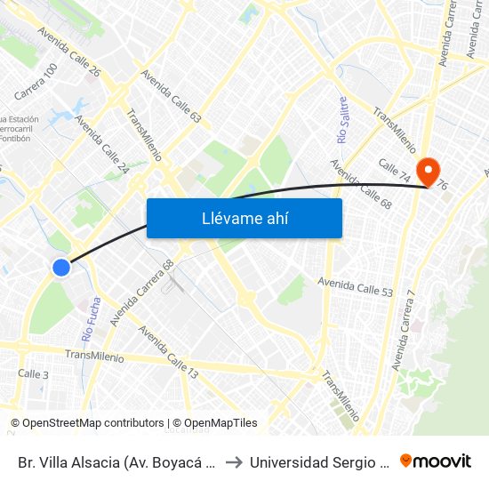 Br. Villa Alsacia (Av. Boyacá - Cl 12a) (A) to Universidad Sergio Arboleda map