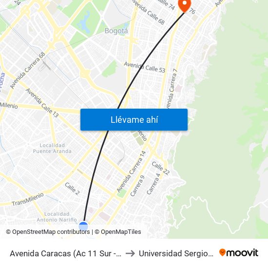 Avenida Caracas (Ac 11 Sur - Av. Caracas) to Universidad Sergio Arboleda map