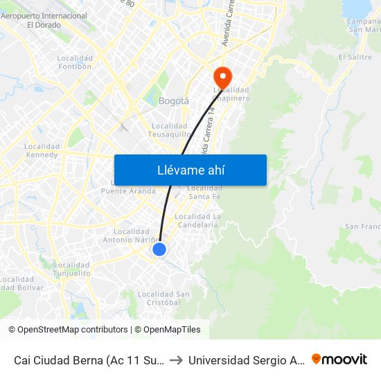 Cai Ciudad Berna (Ac 11 Sur - Ak 10) to Universidad Sergio Arboleda map