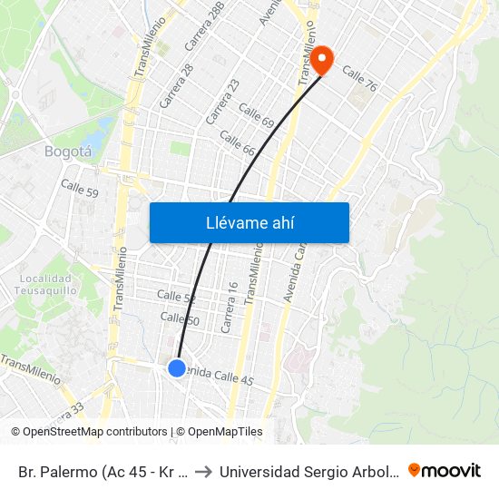 Br. Palermo (Ac 45 - Kr 20) to Universidad Sergio Arboleda map