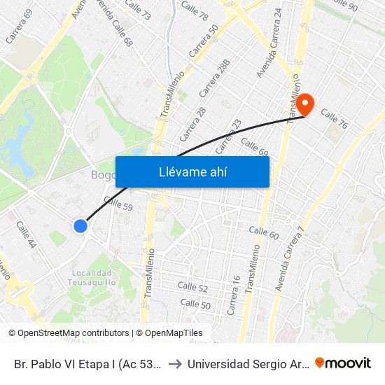 Br. Pablo VI Etapa I (Ac 53 - Ak 50) to Universidad Sergio Arboleda map