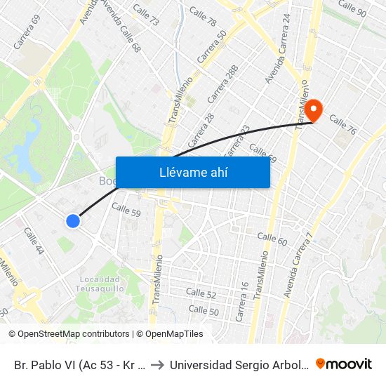 Br. Pablo VI (Ac 53 - Kr 54) to Universidad Sergio Arboleda map