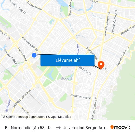 Br. Normandía (Ac 53 - Kr 71c) to Universidad Sergio Arboleda map