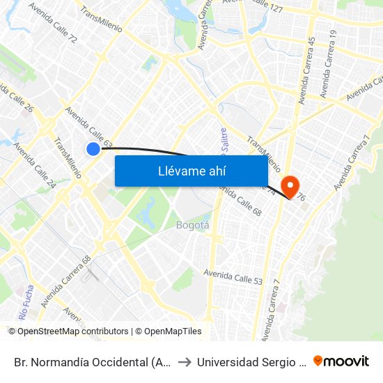 Br. Normandía Occidental (Ac 53 - Kr 73) to Universidad Sergio Arboleda map