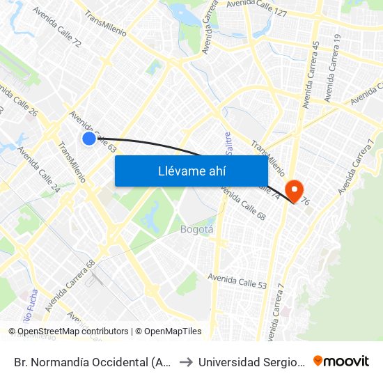 Br. Normandía Occidental (Ac 53 - Kr 77a) to Universidad Sergio Arboleda map