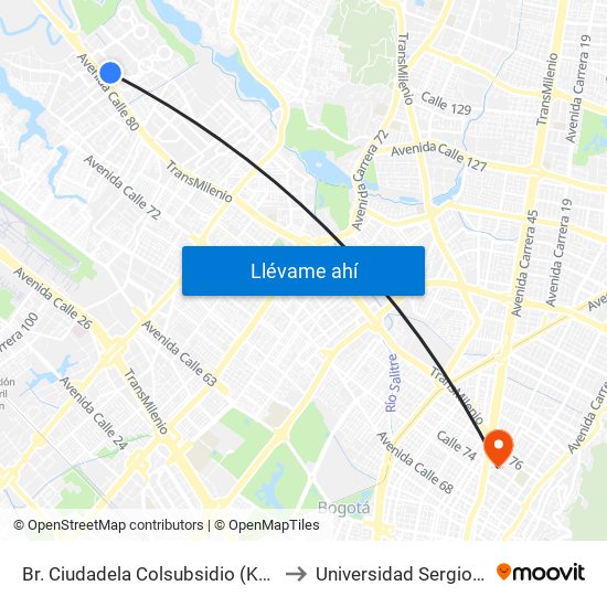 Br. Ciudadela Colsubsidio (Kr 114 - Ac 80) to Universidad Sergio Arboleda map