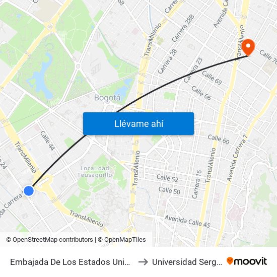 Embajada De Los Estados Unidos (Ak 50 - Cl 24b) to Universidad Sergio Arboleda map