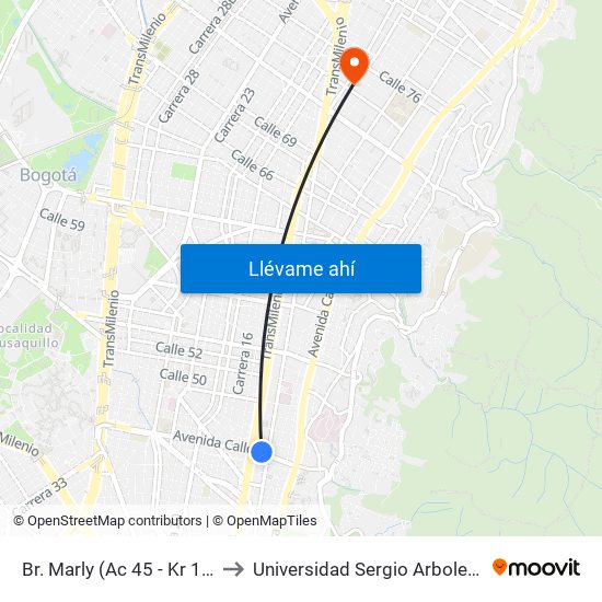 Br. Marly (Ac 45 - Kr 13) to Universidad Sergio Arboleda map