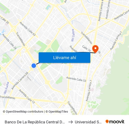 Banco De La República Central De Efectivo (Ak 68 - Ac 26) (A) to Universidad Sergio Arboleda map