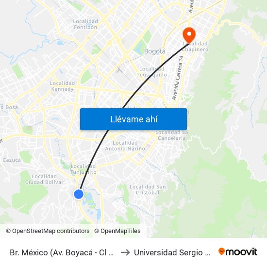Br. México (Av. Boyacá - Cl 64 Sur) (A) to Universidad Sergio Arboleda map