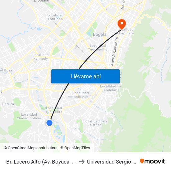 Br. Lucero Alto (Av. Boyacá - Kr 18q) (A) to Universidad Sergio Arboleda map