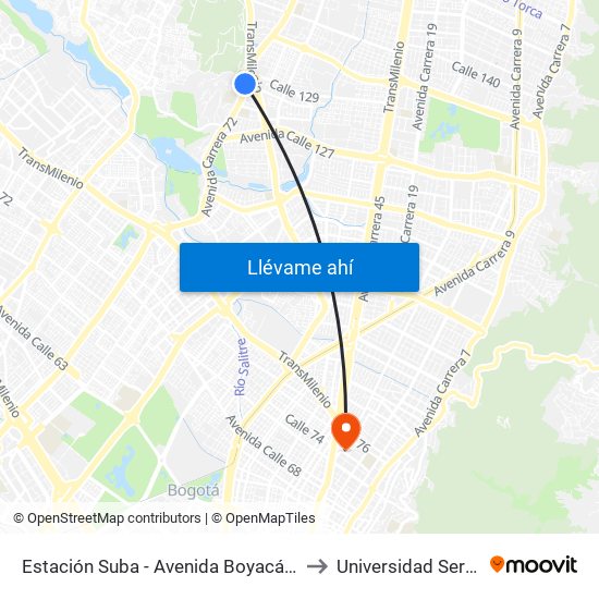 Estación Suba - Avenida Boyacá (Av. Boyacá - Cl 128a) to Universidad Sergio Arboleda map