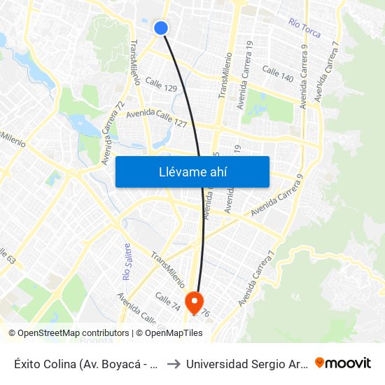 Éxito Colina (Av. Boyacá - Cl 146b) to Universidad Sergio Arboleda map