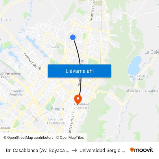 Br. Casablanca (Av. Boyacá - Cl 152b) to Universidad Sergio Arboleda map