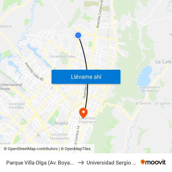 Parque Villa Olga (Av. Boyacá - Cl 167) to Universidad Sergio Arboleda map