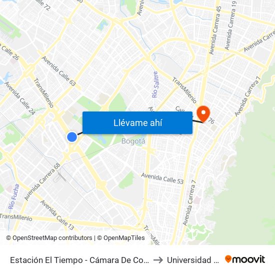 Estación El Tiempo - Cámara De Comercio De Bogotá (Ac 26 - Kr 68b Bis) to Universidad Sergio Arboleda map