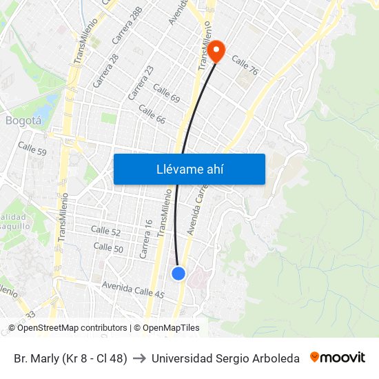 Br. Marly (Kr 8 - Cl 48) to Universidad Sergio Arboleda map