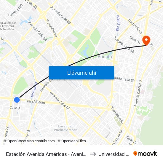 Estación Avenida Américas - Avenida Boyacá (Av. Américas - Kr 71b) (A) to Universidad Sergio Arboleda map