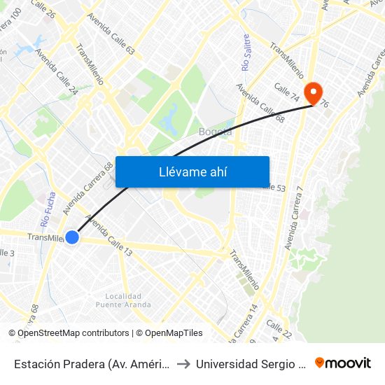 Estación Pradera (Av. Américas - Kr 65) to Universidad Sergio Arboleda map