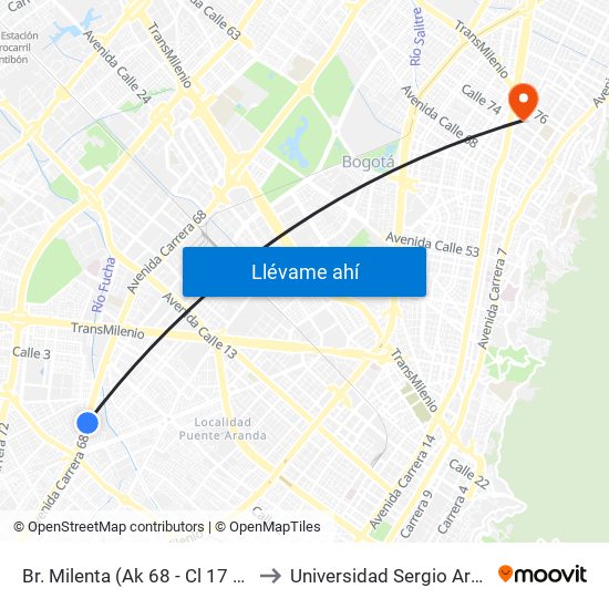 Br. Milenta (Ak 68 - Cl 17 Sur) (B) to Universidad Sergio Arboleda map