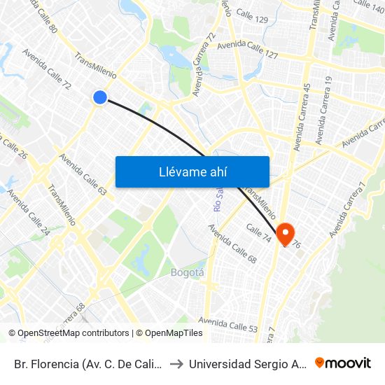 Br. Florencia (Av. C. De Cali - Cl 72b) to Universidad Sergio Arboleda map