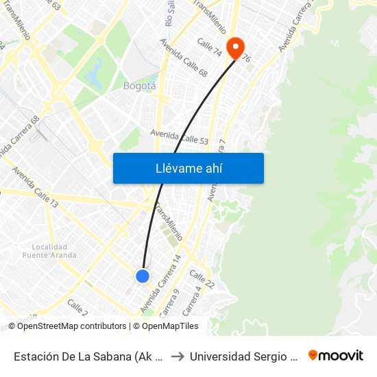 Estación De La Sabana (Ak 18 - Ac 13) to Universidad Sergio Arboleda map