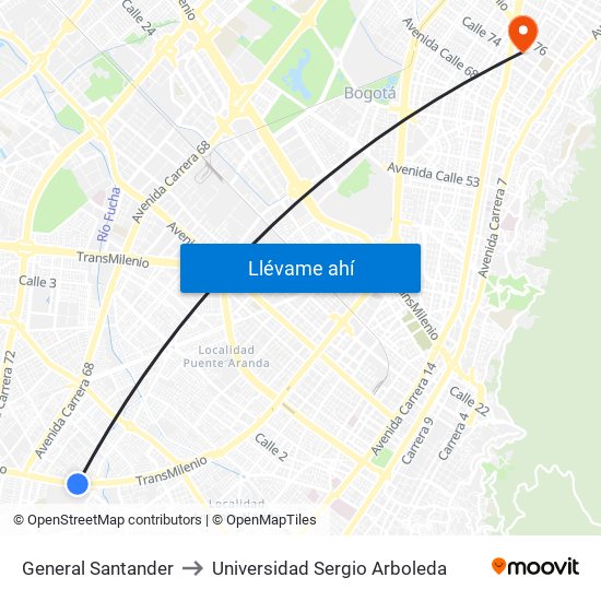 General Santander to Universidad Sergio Arboleda map