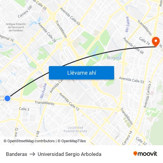 Banderas to Universidad Sergio Arboleda map