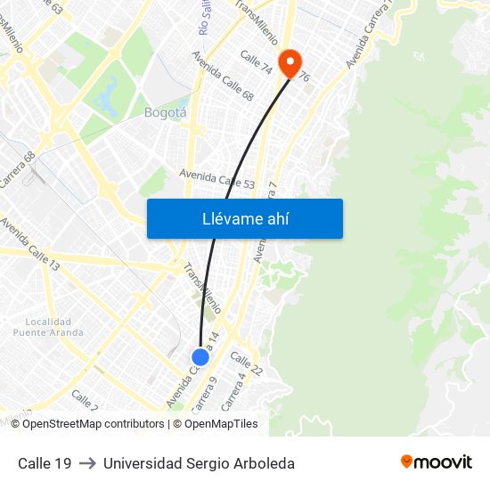 Calle 19 to Universidad Sergio Arboleda map