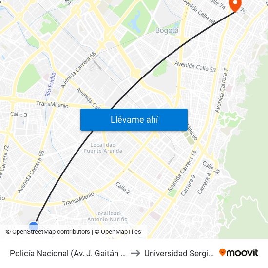 Policía Nacional (Av. J. Gaitán C. - Cl 47 Sur) (A) to Universidad Sergio Arboleda map