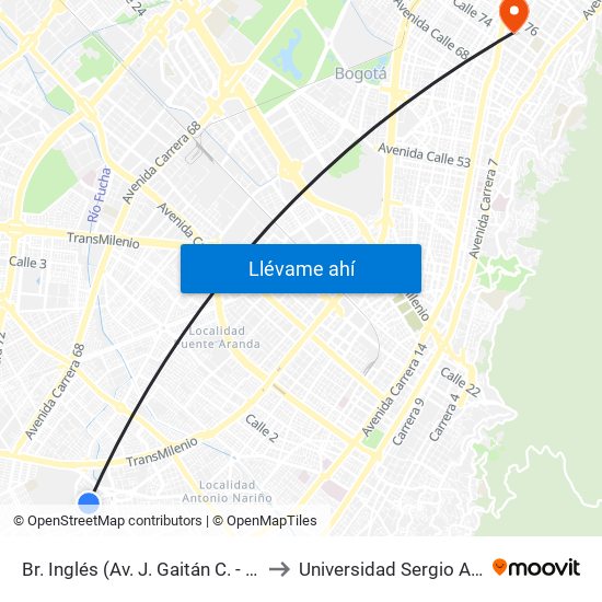 Br. Inglés (Av. J. Gaitán C. - Cl 41 Sur) to Universidad Sergio Arboleda map