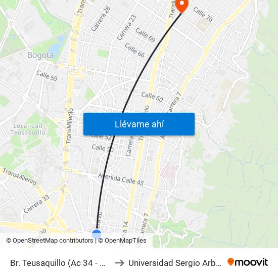 Br. Teusaquillo (Ac 34 - Ak 19) to Universidad Sergio Arboleda map