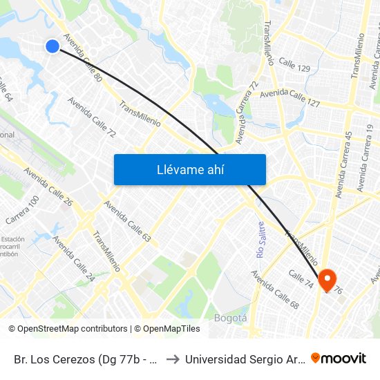 Br. Los Cerezos (Dg 77b - Kr 119a) to Universidad Sergio Arboleda map