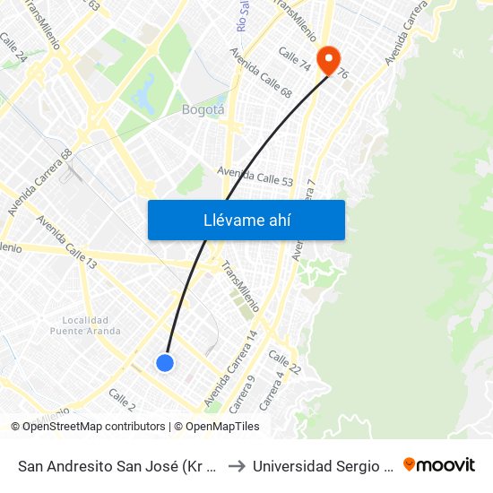 San Andresito San José (Kr 24 - Cl 9) (B) to Universidad Sergio Arboleda map