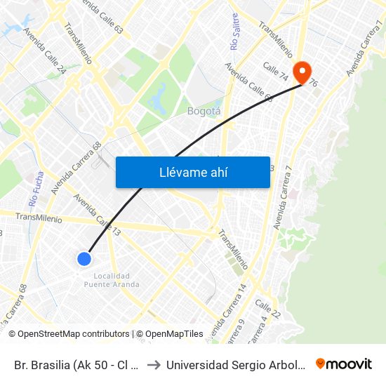 Br. Brasilia (Ak 50 - Cl 4c) to Universidad Sergio Arboleda map