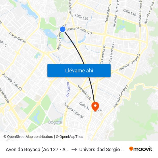 Avenida Boyacá (Ac 127 - Av. Boyacá) to Universidad Sergio Arboleda map