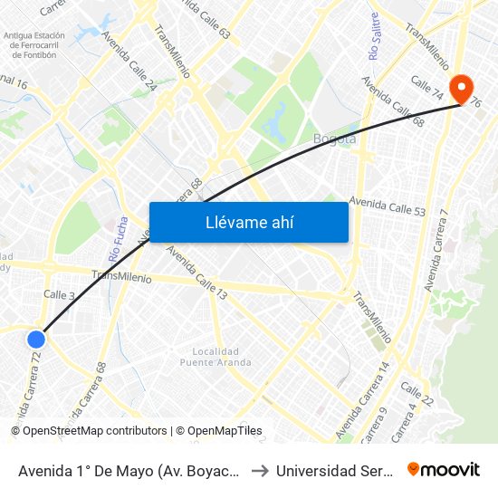 Avenida 1° De Mayo (Av. Boyacá - Av. 1 De Mayo) (A) to Universidad Sergio Arboleda map