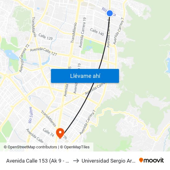 Avenida Calle 153 (Ak 9 - Ac 153) to Universidad Sergio Arboleda map
